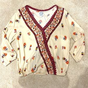 Francesca’s floral printed cream wrap long-sleeved blouse